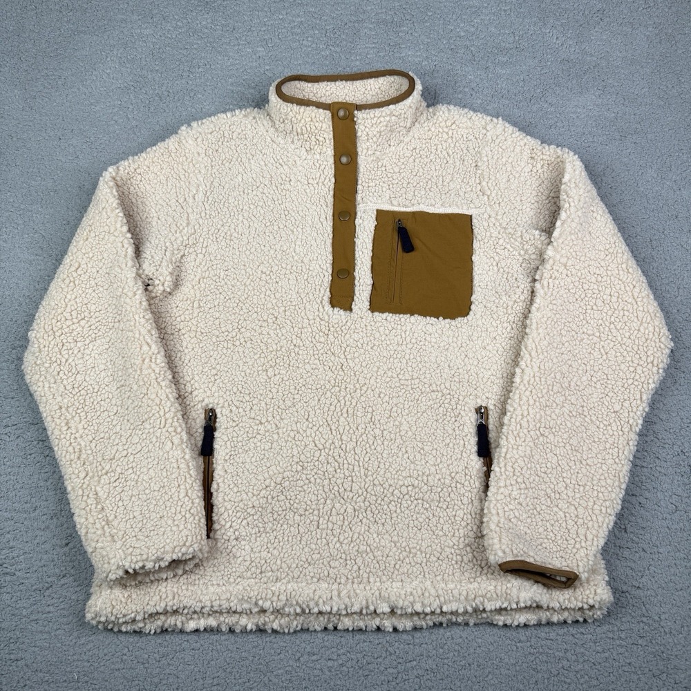 Orvis Pullover Womens Small Natural Mad River Sherpa Fleece 1/4 Snap Jacket 3ECJ